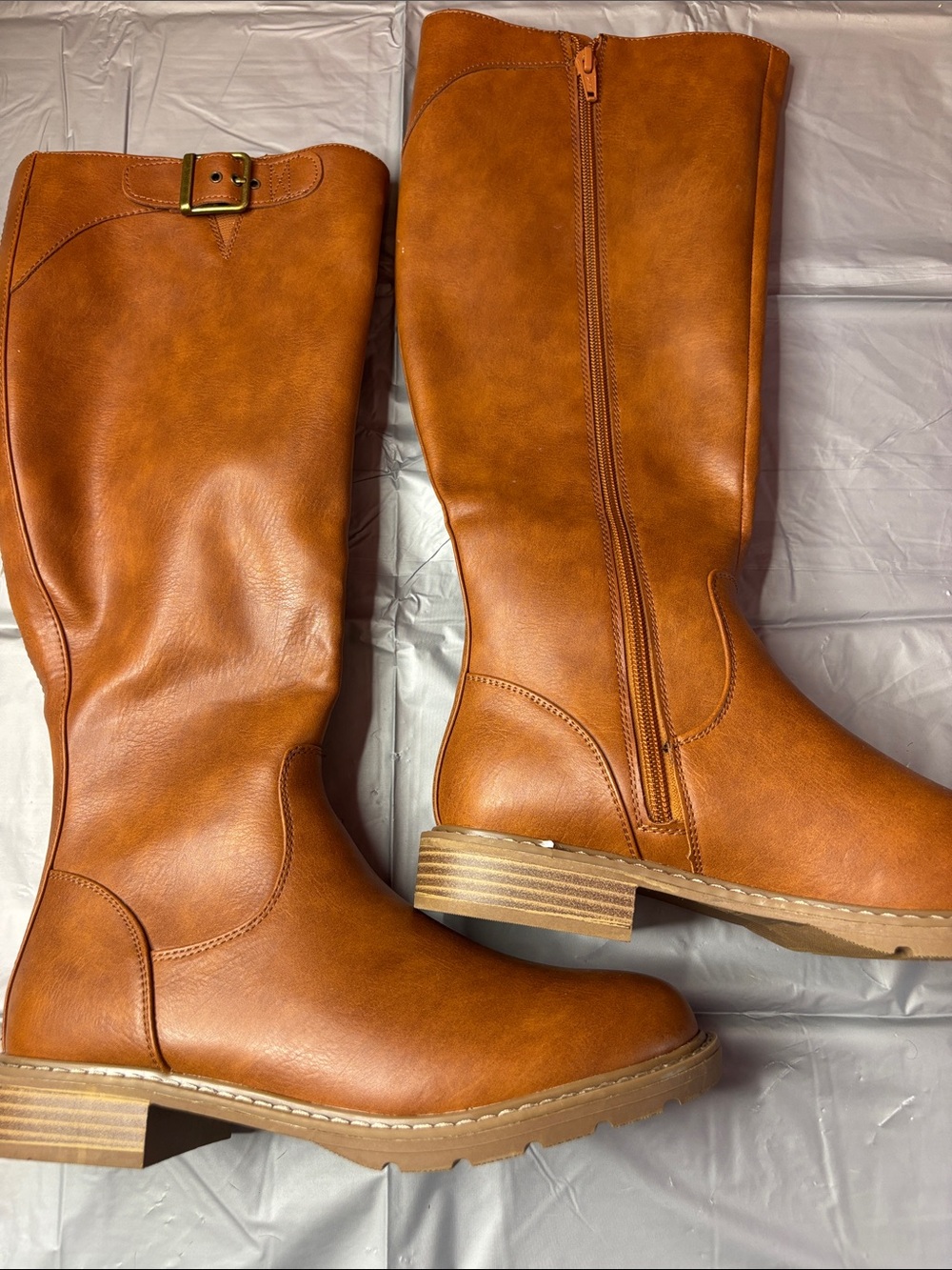 Time and Tru Cognac Tall Riding Boots Buckle Knee High Size 7W